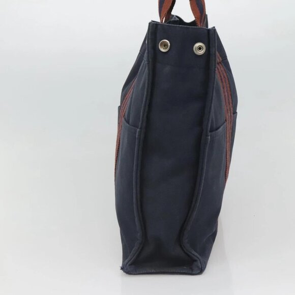 HERMES Fourre Tout GM Hand Bag Canvas Navy Silver Auth bs25688 - Picture 5 of 15